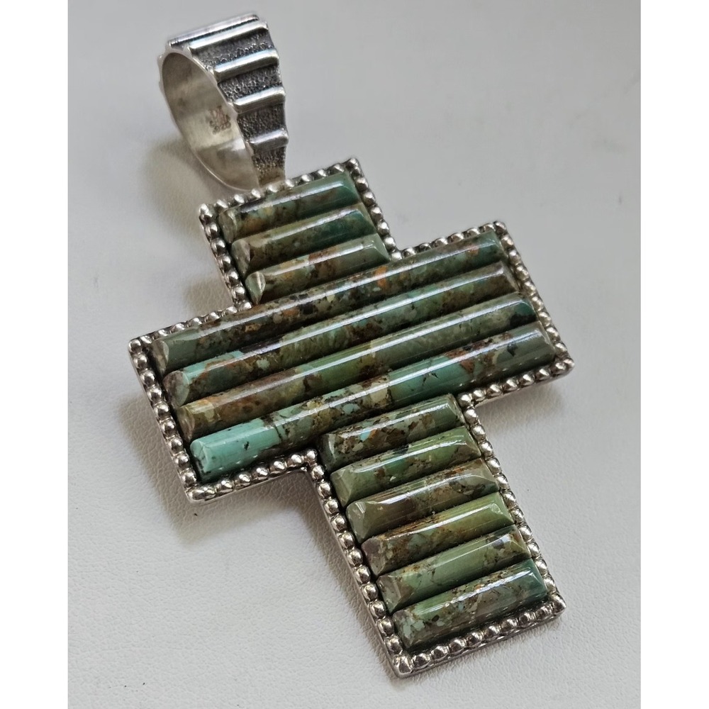 Jay King Mines Kingman AZ Verde Turquoise Cross Pendant 925